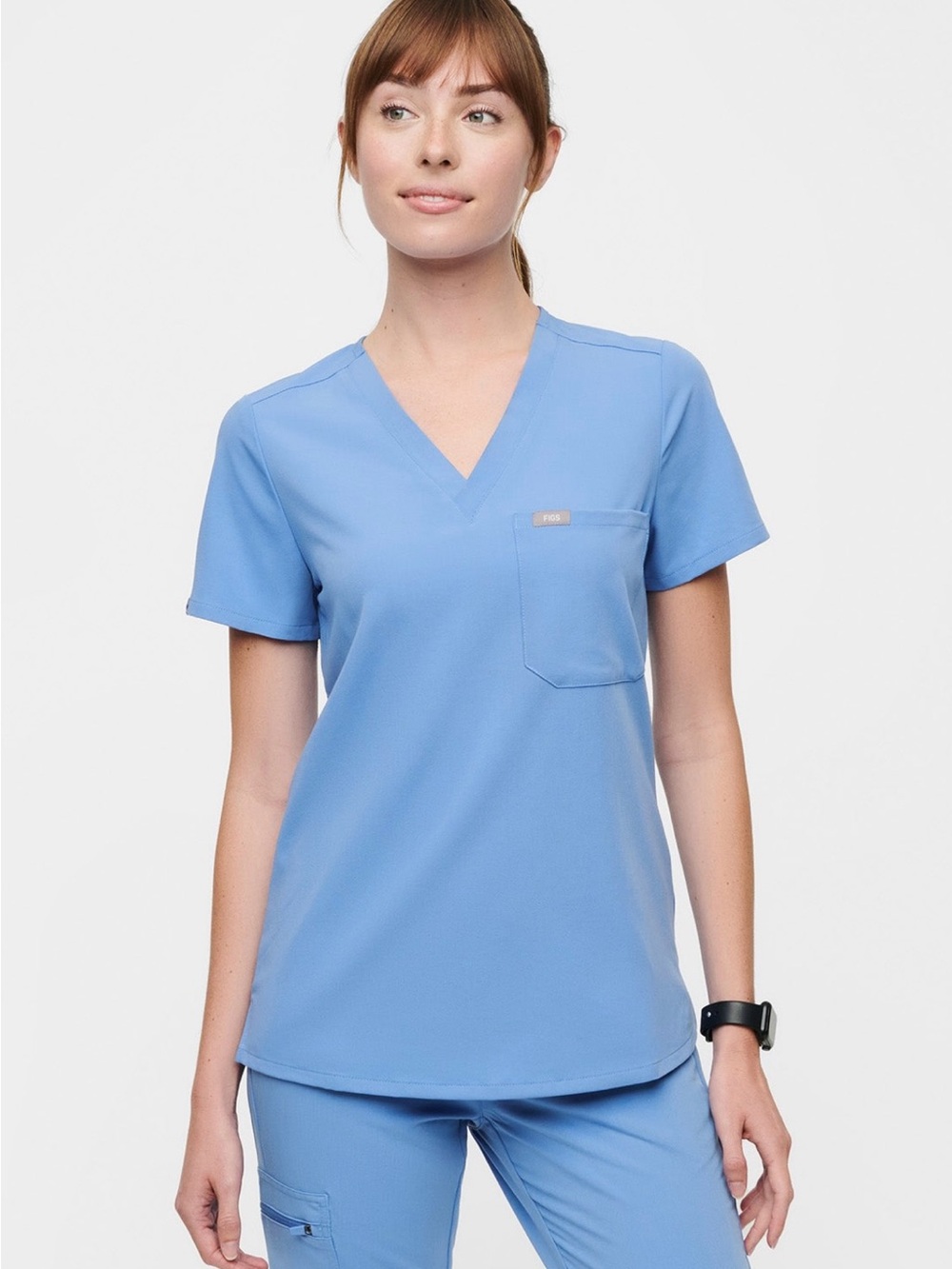 Figs Women's V-Neck Short Sleeve Top in Light Blue